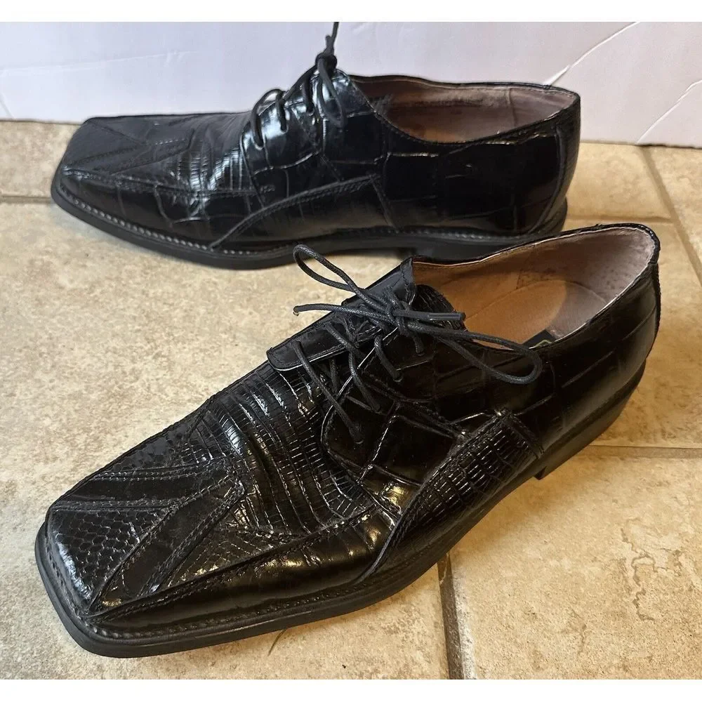 STACY ADAMS GENUINE SNAKE SKIN LEATHER BLACK LACE UP DRESS SHOE SZ‎ 8.5M